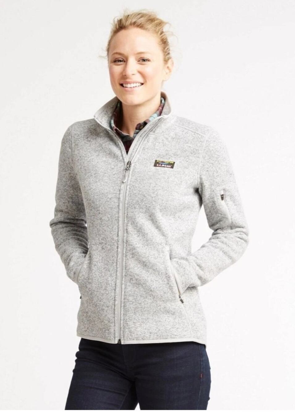 5809)L.L Bean Women Zip Up Heather Gray Sweater Fleece 2X Reg